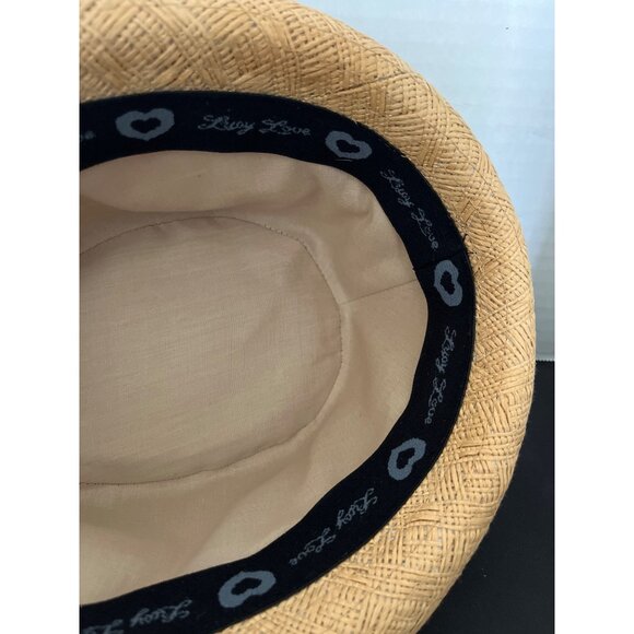 Lady Love Woven Fedora Style Straw Hat, Beach Hat Black Band Cloth Inside - Picture 8 of 13